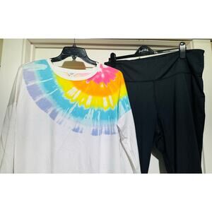 CROWN & IVY Rainbow High Rise Black Leggings & White Rainbow Shirt XL-XXL